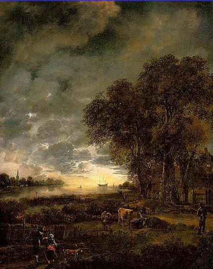 Aert van der Neer A Landscape with a River at Evening China oil painting art